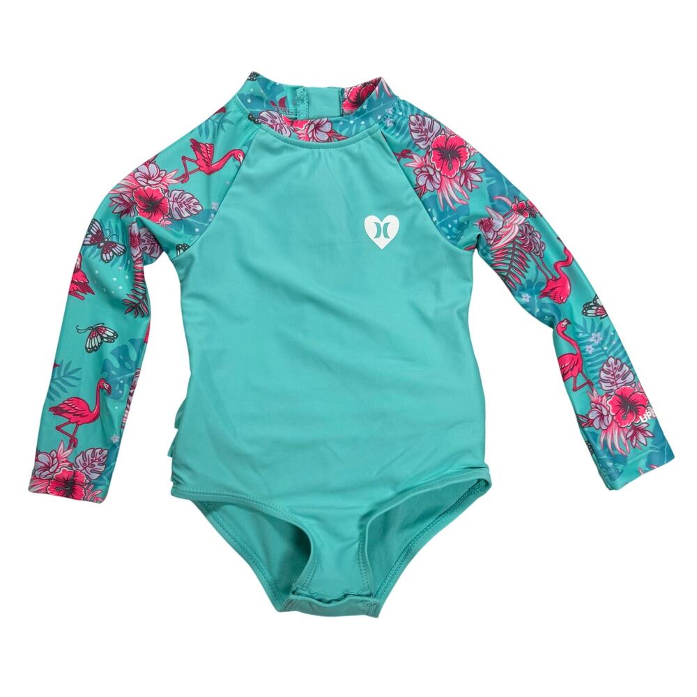 Hurley One Piece Rashguard Swimsuit Aurora Long Sleeve 18 MONTHS Ruffle Zipper